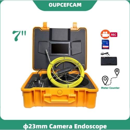 Φ23mm Camera Drain Sewer Pipe Inspection Endoscope System 7" TFT Color Screen DVR Keyboard Meter Counter 5mm Cable Yellow Case