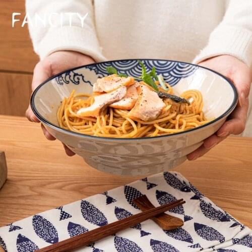 FANCITY Japanese hand-painted ramen bowl, large household ceramic bowl, large soup bowl, hat bowl, creative noodle rice bowl, ta