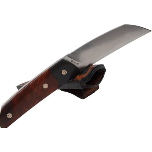 MASALONG kni201 fixed straight knife D2 keel strength steel, desert ironwood handle, Vegetable tanned leather