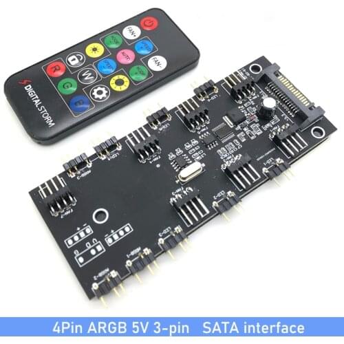 Interface of Computer Case Fan 3/4Pin ARGB 5V Power Supply interfaces 2-in-1 Controller With Remote Control SATA power port cabl