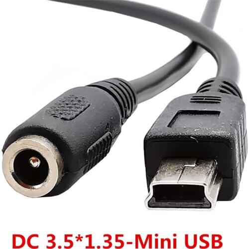 3A DC Power Jack Female to Mini USB 5 Pin Male 3.5mm x1.35mm / 5.5mm*2.1mm to Mini USB Cable 20cm Black for MP3 Camera
