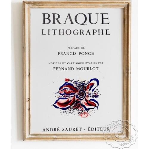 Georges Braque Exhibition Museum Poster, Frontispiece Colors Lithograph Prints, Abstract Flower Illustration Backdrop Decoration