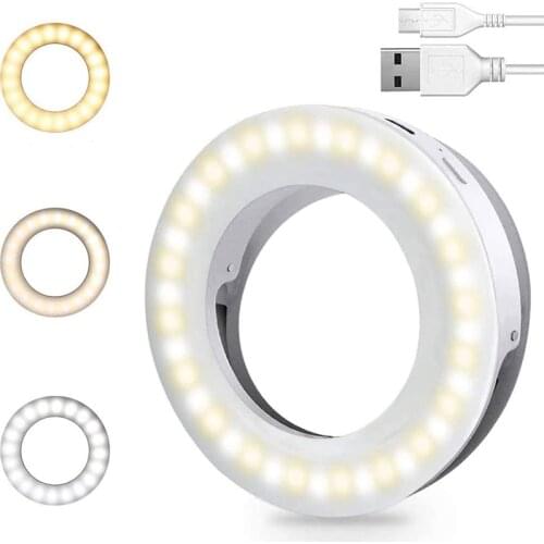 Selfie Light Ring Lights Led Circle Mini Light Clamp for Phones, Rechargeable Clip-on Makeup Fill Light Laptop Camera Video