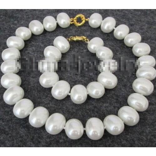 15x19mm white south shell pearl necklace 18" + bracelet 8" set