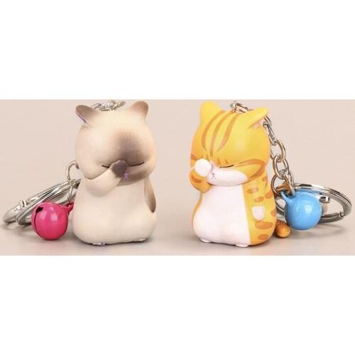 Cute Shy Cat car Keychains Chubby Kitten Keyring Trinket Bag Ornament Keys Organizer Fashion Animal Jewelry Women Accessories