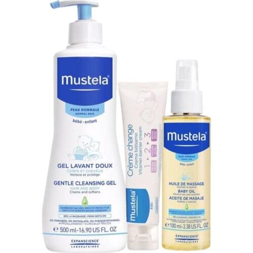 Mustela Baby Daily Solution Set (500ml. Damascus + 50ml.Pickle Cream + 100ml.Oil) | Mustela Baby Care Set Quality