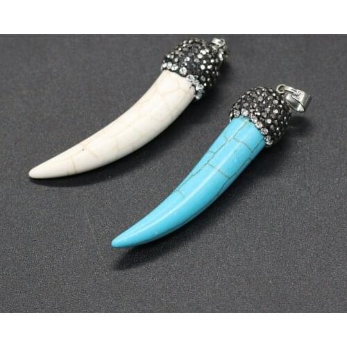 Natural White Turquois Blue Turquois Pendants Chili Shape Diamon-Studd Pendants for Making DIY Jewelry Necklace Size 13x55mm