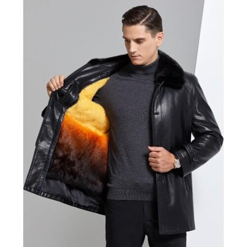 2020 New Mens Jacket Warm Fur Liner Winter Leather Jacket Men Black/Coffee Fur Collar Detachable veste homme, Big Size M-4XL