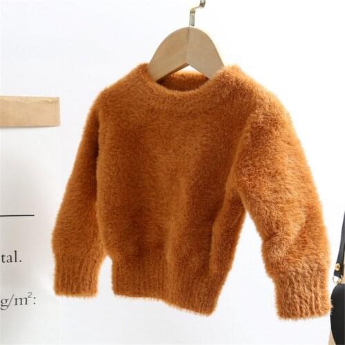 6M-5Y Toddler Lovely Kid´s Solid Color Sweater Long Sleeve Round Neck Artificial Mink Hair Sweater for Autumn and Early Winter