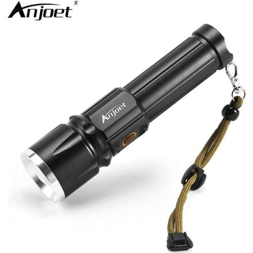 ANJOET Rechargeable flashlight XML-T6 LED Zoom Torch 5 mode Outdoor flash Lamp Emergency self-defense camping use 18650 or 26650