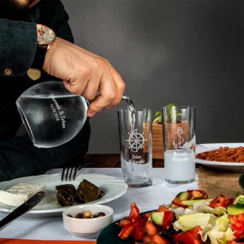 Personalized Wooden Boxed Raki Set for Sea Lovers Personalized Glass Cup Mug Custom Gift for Men Anniversary Gift for Wife