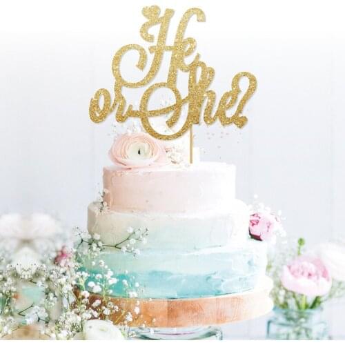 Personalize Gender reveal cake topper boy or girl glitter gold cake topper baby shower gender cake Party Decorations