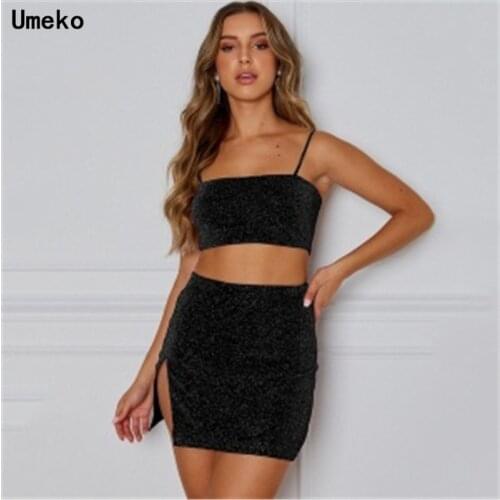 Umeko Sexy Women Dress Summer Dress 2019 Women Summer Sexy Two Piece Set Crop Top and Skirts Waist Bodycon Suit Vestidos Modis