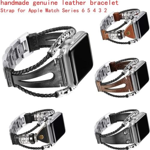 DIY Vintage braided Strap for Apple Watch Series 6 5 4 3 2 1 handmade genuine leather bracelet for iWatch 38 mm 40 mm 42mm 44 mm