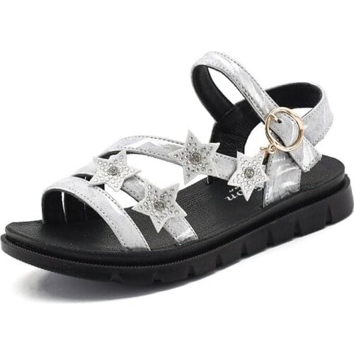 Rhinestone Girls Sandals Fashion Cartoon Kids Casual Sandals For Girls Soft Leather Summer Children Teen Girls Shoes Beach Shoes