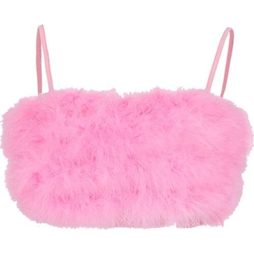 Sexy Women Fashion Summer Chain Sling Fur Type White Black Pink Casual Tank Crop Tops Vest Sleeveless Short Tee Shirt S-L