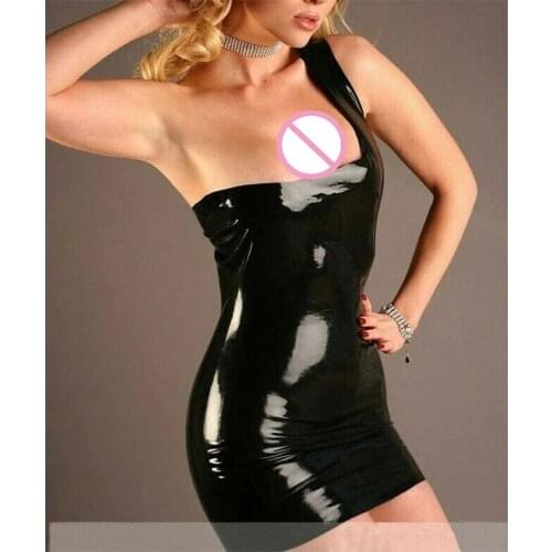 Sexy Women Black Long Sleeve Latex Rubber Dress Fetish Tight with Back Zipper Custom Made