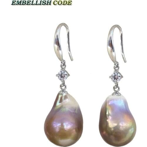 Pearl baroque flame ball style hook earring purple gold color natural pearls with zircon 925 Sterling silver polite for lady