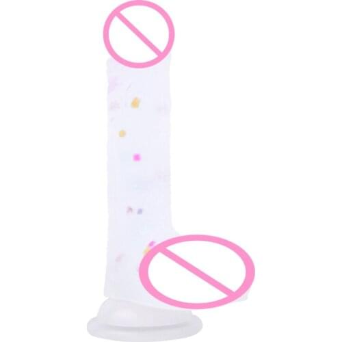50LF Confetti Silicone Realistic Dildo with Suction Cup -7 inches Crystal Clear G-Spot Lifelike Dildo, Waterproof & Sex