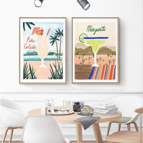 Nordic Cartoon Cocktail Drink Canvas Print Poster Margarita Wall Art Painting Picture Restaurant Bar Club Pub Modern Decoration