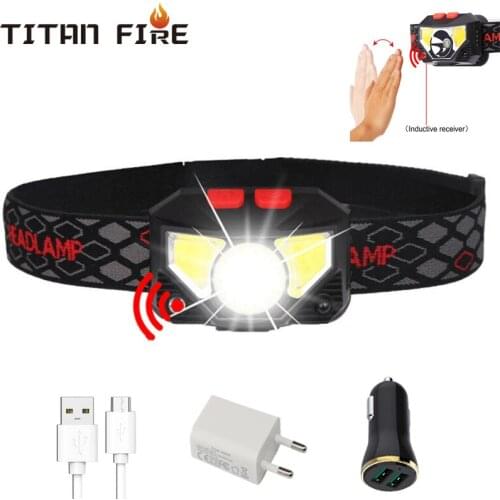 T20 LED Headlamp InductionUSB Rechargeable Flashlight High Lumens Red light Headlight Lightweight 6 Modes Waterproof Fishing C