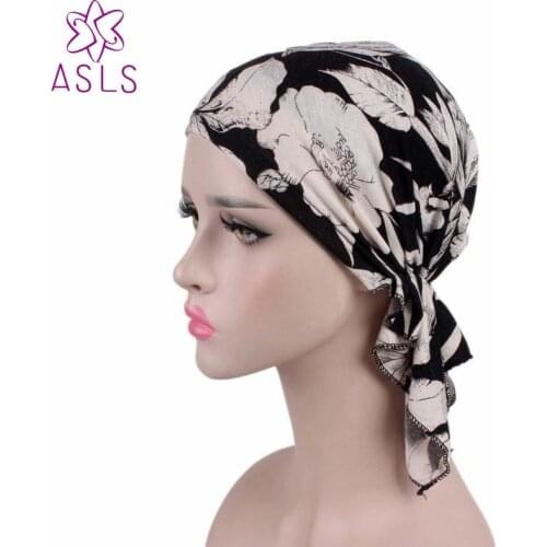 New Fashion high quality Women Stretchy Turban Cotton Beanie Pre Tied Scarf Head Scarf Chemo Hat Cancer Scarves Lady Turbante