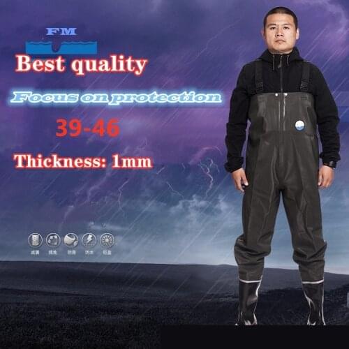 PVC Thickened 1mm Fishing Pants Boots Waterproof Waders Non-slip Rubber Shoes Water Wading Hunting Work Fly Fishing Overalls