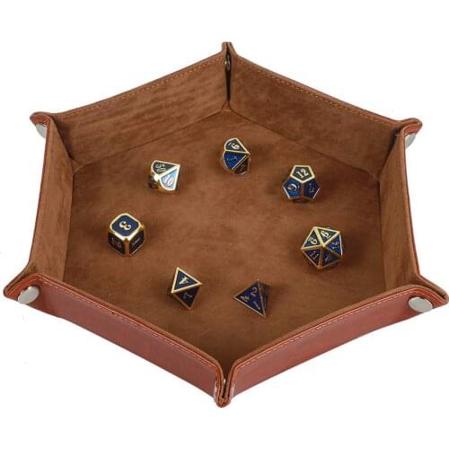 Rolling Folding Hexagon Dice Game Storage Tray Holder Double Sided Thick PU Leather&Velvet Dice Mat Office Supplies