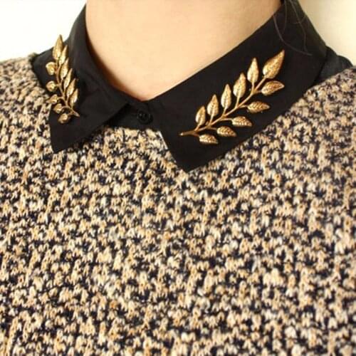 European style retro golden leaves Brooches Suit collar shirt collar pin buckle collar clip Cufflink unisex accessory wholesale