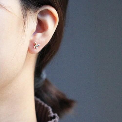 ZHOUYANG Stud Earrings For Women Girl Small And Exquisite Hollow Out Butterfly Gold Color Flower Gift Fashion Jewelry KBE187
