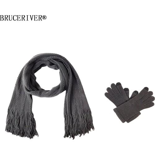 Bruceriver Womens Knit Scarf & Glove Set Cashmere Feel Cable Design and Touchscreen Function