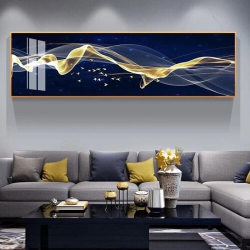 Gold and Blue Ribbon Canvas Painting Abstract Posters and Prints Luxury Nordic Wall Art Pictures Bedroom Modern Home Decor