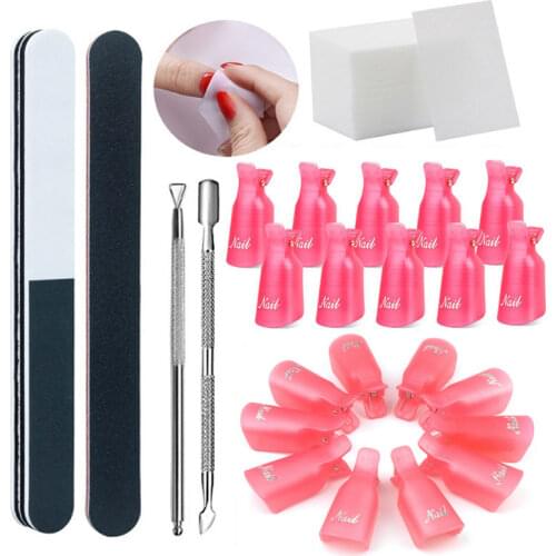 1 Set Nail Polish Remover Tool Soak Off UV Gel Cap Clip Wrap Tools Cuticle Pusher Cotton Nail Clean Pedicure Nail Care Tool