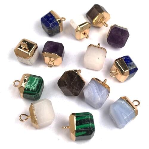 1pcs Natural Stone Charm Rose Quartzs Amethysts Lapis lazuli Pendant for Necklace Bracelet Accessories Jewelry Making 10x15mm