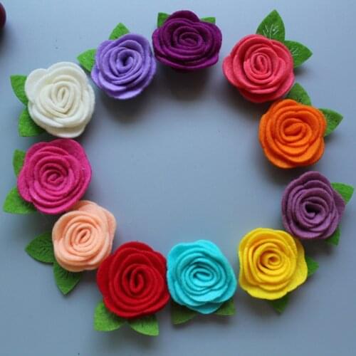 10 pcs/lot , 1.57" Felt Rosette with Leaf Flowers, DIY Headband Flower, Petite Flowers Wedding Garters