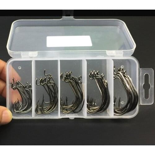 51pcs nickel Crank Hook Lock Needle set Spring Needle single Hook soft bait Hook fishing Group Accessories tackle circle lot