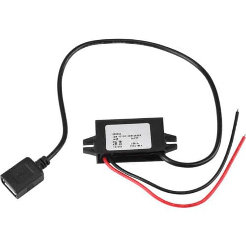 DC-DC Converter Regulator Step Down Voltage Module Adapter 12V/24V to USB 5V 3A Converter Regulator Cable Wires