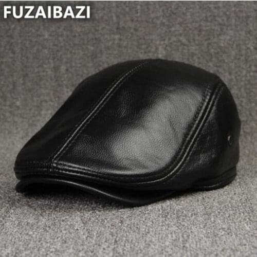 FUZAIBAZI New Style Fashion Genuine Leather Berets Mens Womens Spring, Autumn Winter Outdoor Casual Trend Hat