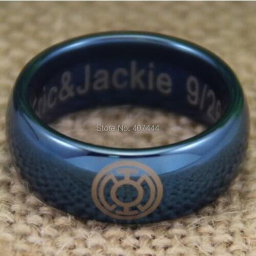 Free Shipping YGK JEWELRY Hot Sales 8MM Shiny Blue Dome Blue Lantern New Mens Fashion Tungsten Wedding Ring