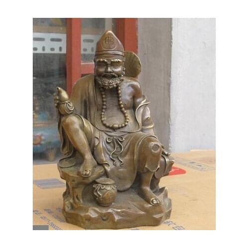 Bi002254 10.5"Chinese Bronze Hand-engraved portrait Statue Jigong Buddha Jih drink