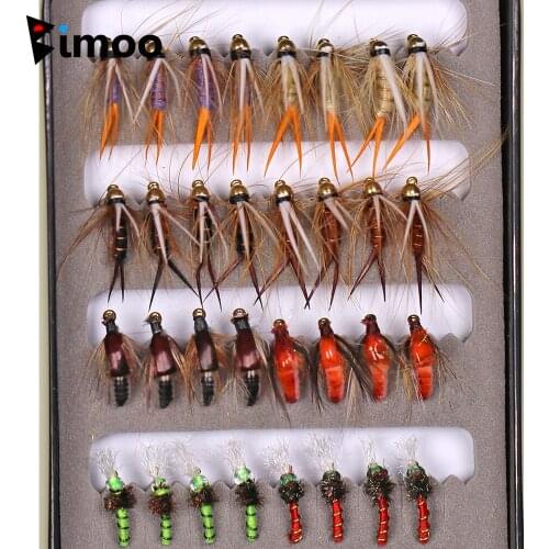 Bimoo 32pcs/Set Psycho Prince Nymph Wet Flies Kit Barbed Hook Carp Trout Pesca Fishing Fly Bait Lure in Waterproof Fly Box #12