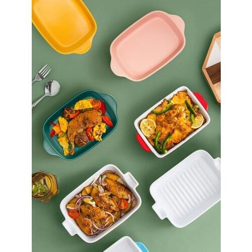 9 Inch Binaural Nordic Baking Pan Grill Color Matte Porcelain Baking Pan Ceramic Oven Baking Dish Baked Cheese Dish Salad Plate