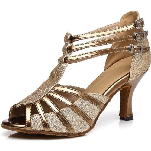 Grils Glitter Cloth Latin Ballroom Dance Shoes Women High Heel Bachata Dancing Shoes Woman Soft Bottom Shoes for Dance 5cm-10cm