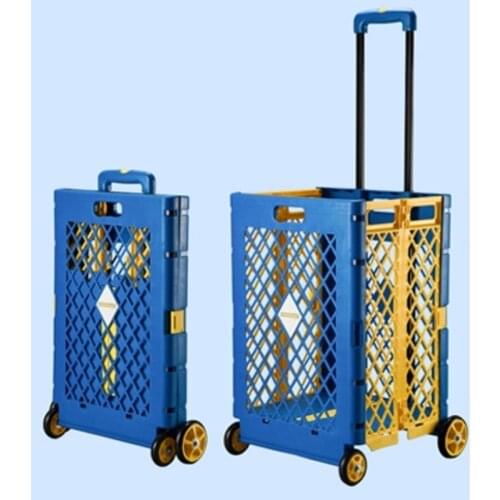 Household portable folding shopping cart high capacity fashion supermarket trolley multi-functional durable plastic trailer