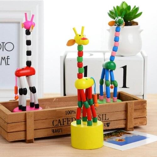 Wooden Colorful Cute Puzzles Novel Funny Swing Dancing Cartoon Animal Rocking Giraffe Wood Toys Decoration for Home Garden Party