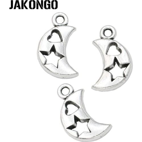 40PCS Antique Silver Plated Moon Star Charms Pendants for Bracelet Jewelry Making Accessories DIY Handmade 16x9mm