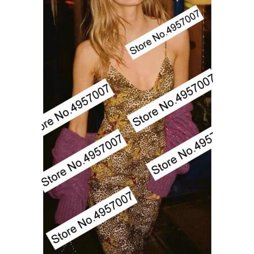 Elfbop 2020 Newest Ladies Leopard Printed Spaghetti Strap Midi Dress