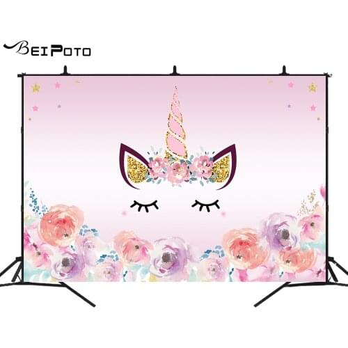 BEIPOTO Babys Unicorn themed 1st birthday party background for photography backdrop picture booth cute cake room decor banner