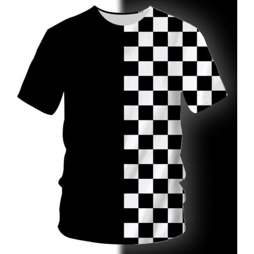 UJWI Summer Tee Shirt Homme Fashion O Neck 3D T Shirts Printed Black and white plaid Hip Hop 5XL 6XL Habiliment Man