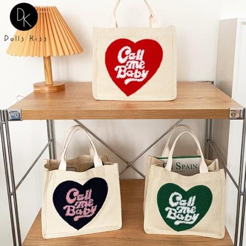 Women Canvas Eco Bag Ladies Fresh Callmebaby Cute Plush Embroidered Handbag Casual Grocery Bag for Girls Travel Totes Picnic Bag